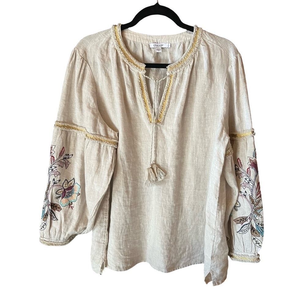 Embroidered Chicos Cream Women's Top